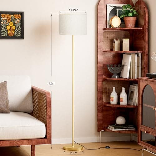 Ambimall 60'' Modern Floor Lamp with Shade, Tall Lamps for Living Room, Bedroom, Office, Dining Room, Beige Shade with Gold Pole(Without Bulb) thumbnail 2