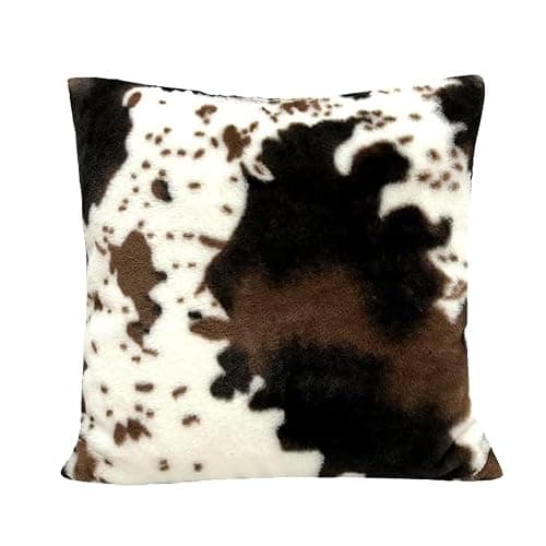 TOMWISH Cowhide Animal Black White and Brown Faux Fur Throw Pillow Covers 18x18 Set of 2 for Chair Bedroom Living Room Sofa Couch Bed Outdoor Double Sided Printing Furry Soft Cozy Pillow Covers thumbnail 3