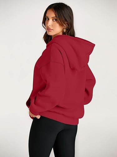 Trendy Queen Womens Oversized Hoodies Fleece Sweatshirts Fall Fashion 2025 Pullover Sweaters Winter Clothes - Fiery Red - Small thumbnail 4