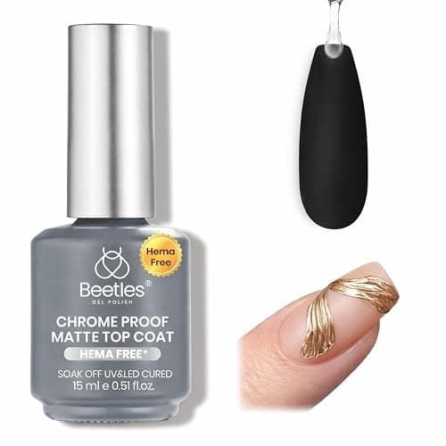 Beetles Chrome-Proof Matte Top Coat, HEMA-Free No-Wipe UV Gel | Top Coat for Chrome Nail Powder, Powder-Resist Matte Finish for Isolated & Detail Nail Art - Image 1