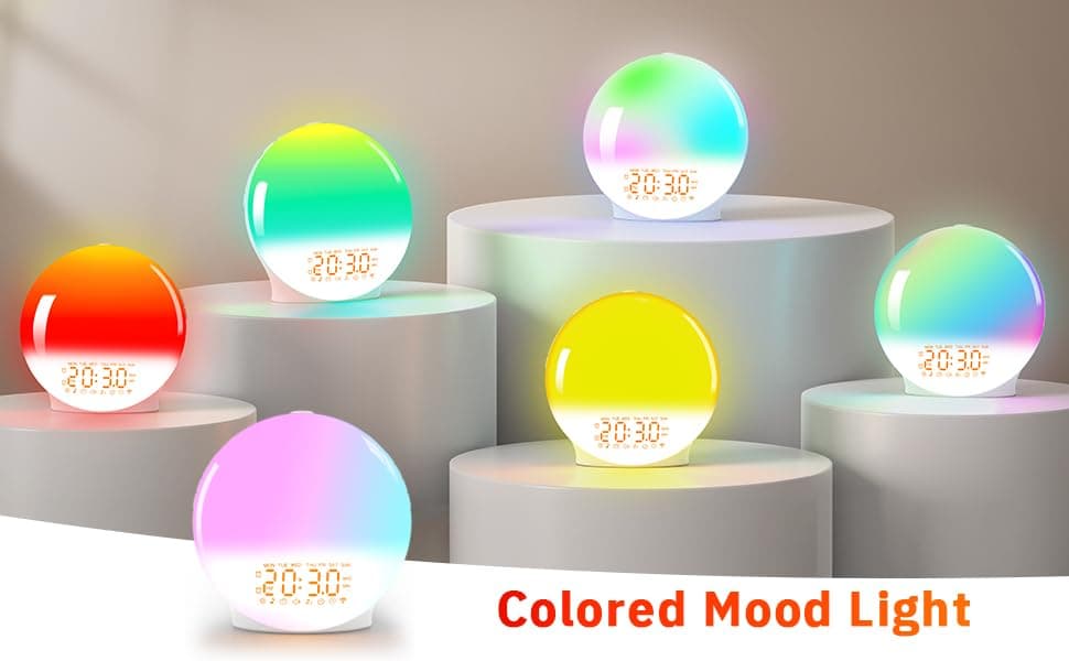 Upgraded Wake-up Light, Smart Sleep Alarm Clock for Kids Adults, Sunrise Sunset Simulation, 7 Natural Sound Machine,FM Radio, 7 Colors LED Night Light, Bedroom Decor Sleep Aid for Hard Sleepers thumbnail 9