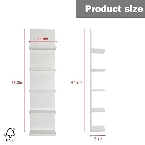 VIWODS 5-Tier Wall Shelf Unit with RGB Light, Floating Lack Shelf for Wall Storage, Wall Mounted Vertical Display Shelf for Bedroom Living Room Vanity, White - White thumbnail 2