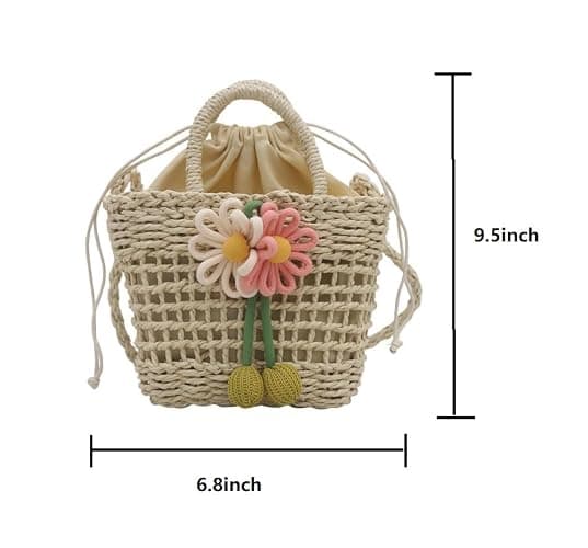 Straw bag, Personalized Flower Straw Crossbody Bag for Kids,little girl purses,Christmas Birthday Gift for Girl Her thumbnail 4