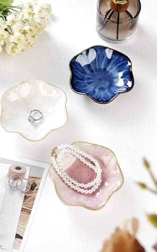 Lotus Leaf Shape Decorative Ring Tray, Small Key Bowl, Ceramic Trinket Tray Jewelry Dish Organizing Necklace Earrings, Home Decoration for Mom Best Friend Sister, Blue. thumbnail 6