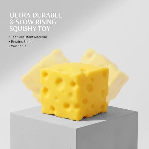Kawaii Cheese Squishy Toy Slow Rising Stress Relief Fidget Toy Giant Jumbo Yellow Squeeze Ball Sensory Toys Soft Novelty Food Squishies Anxiety Relief for Help Adults Relax Focus (4.33in/11cm) thumbnail 3