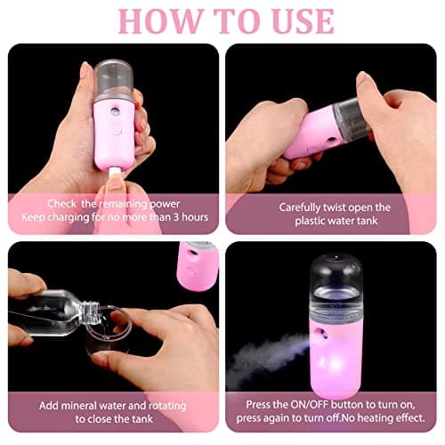 Honoson 2 Pack Nano Facial Mister Spray Bottle Handheld Humidifier Portable Face Mister for Eyelash Extensions USB Rechargeable 1 oz Mini Skin Care Machine for Daily Makeup(Black and Pink) thumbnail 4