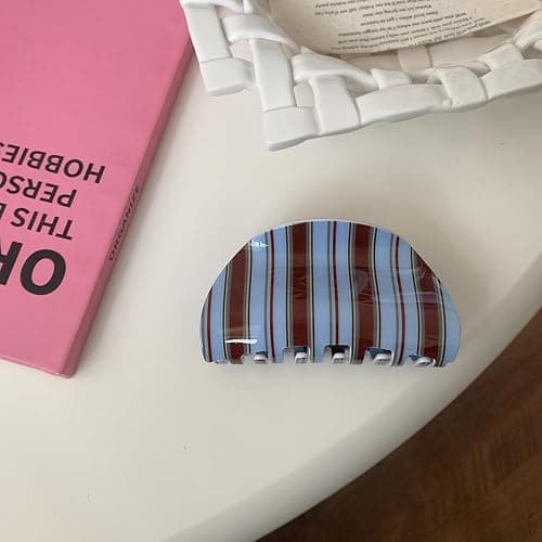 1PC Blue Caramel Striped Hair Clips Women Shaped Hair Clip Sports Hair Accessory Shark Clips Premium&Versatile Ponytail Barrettes Hair Claws Fashion Hair Claw for Women's Commuting Daily Hairstyles thumbnail 5