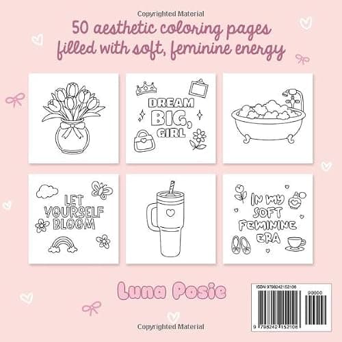 THAT GIRL Coloring Book: Cute, Cozy and Simple Aesthetic Coloring Pages for Adults and Teens, Bold and Easy Designs for Stress Relief, Anti Anxiety and Relaxation (Bold and Easy Coloring) thumbnail 2
