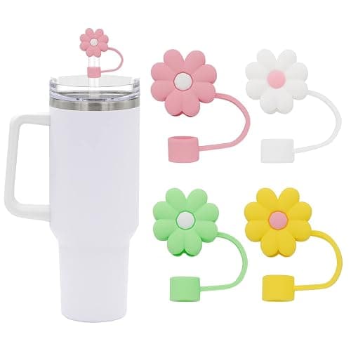 4Pcs 0.4in Diameter Cute Silicone Straw Covers Cap for Stanley Cup, Dust-Proof Drinking Straw Reusable Straw Tips Lids - Image 1