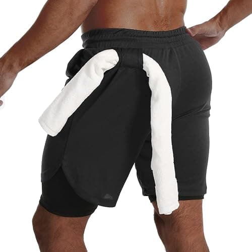 JWJ Mens 2 in 1 Running Shorts Quick Dry Gym Athletic Workout Clothes with Side Pockets thumbnail 2