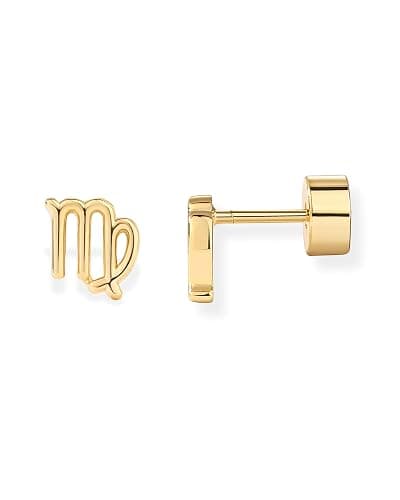 PAVOI 14K Gold Plated 925 Sterling Silver Posts Zodiac Sign Flat Back Earring Studs | Birthday Gift for Women | Astrology Earring Pair - Image 1