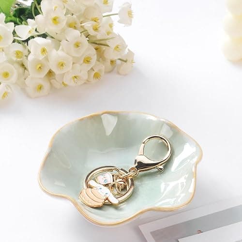 JAMEND CLXP 2PCS Lotus Leaf Shape Ring Holder Dish, Small Key Bowl, Ceramic Trinket Tray Jewelry Dish Organizing Necklace Earrings for Mom Friend Sister, All Jewelries Are NOT Included, Light Green.… thumbnail 2