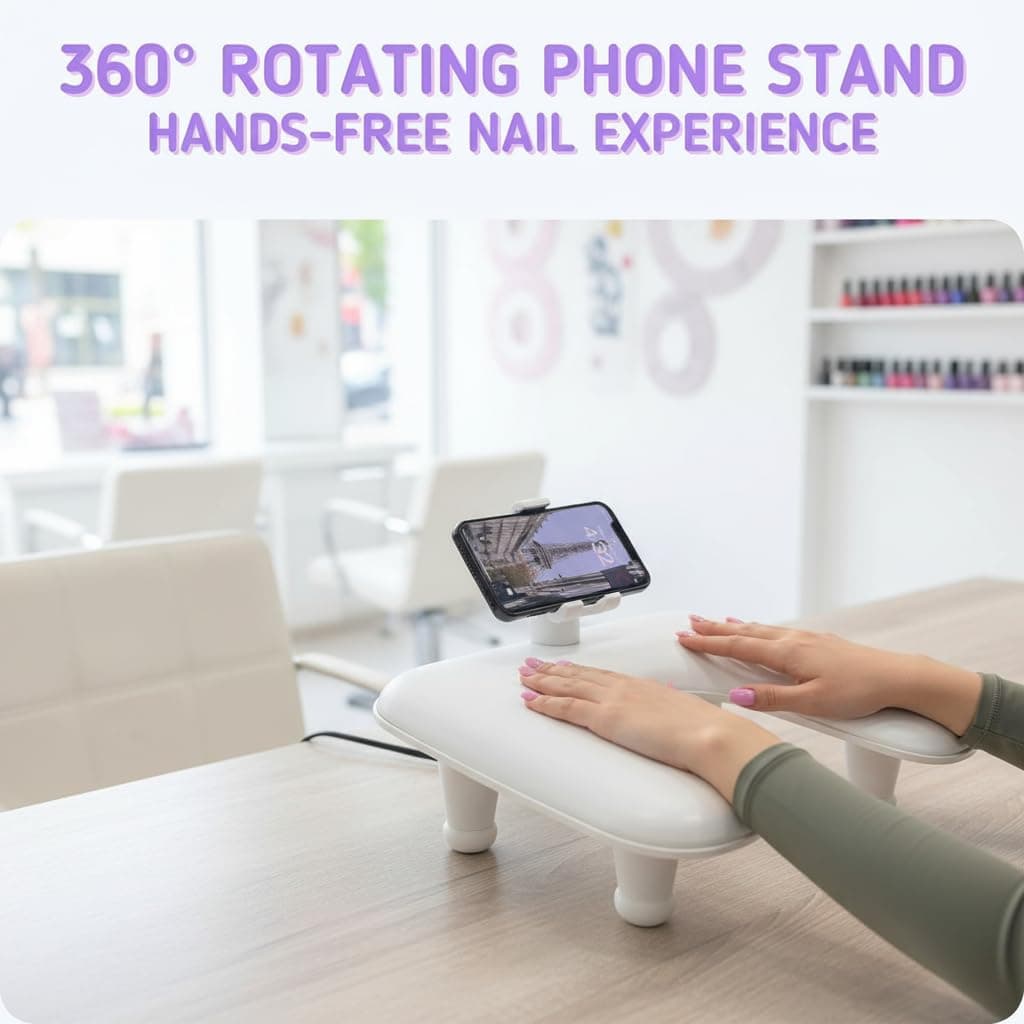 Manicure Arm Rest for Nail Techs: U Shaped Manicure Arm Rest with 360° Rotating Phone Holder - Big Arm Rest for Nail Techs - Detachable Manicure Hand Pillow for Salon or Home Use (White) thumbnail 3