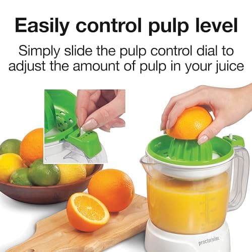 Proctor Silex Juicer Electric Citrus Juicer Machine, 34 oz., for Orange, Lemon, Grapefruit Juice, White and Green (66340) - White and Green thumbnail 5