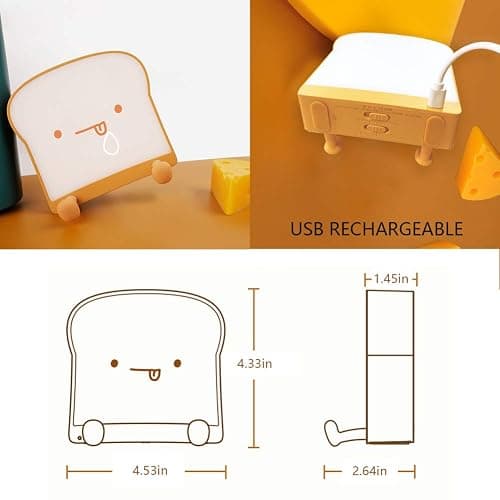 QANYI Cute Night Light Toast Bread LED Night lamp with Rechargeable, Portable Bedroom Bedside Bed lamp Christmas Gifts Ideas for Tween Teenage Teenager Teens Girls Boys Women thumbnail 6