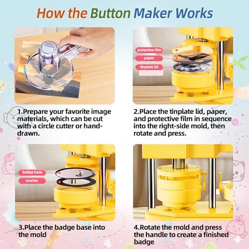 Freeingbag 58mm Button Maker Machine Kit, Installation-Free Button Pin Maker & Pin Maker Machine with 100 Sets Supplies, Circle Cutter & Bonus DIY Accessories for Badges, Crafts & School Projects thumbnail 2