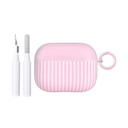 Fycyko Case for AirPod Pro 2/Pro 1 Generation with One Cleaner Kit, Cute Striped Trendy Aesthetic Glossy Shockproof Protective Case for AirPod Pro 2/Pro 1 -Pink - Image 1