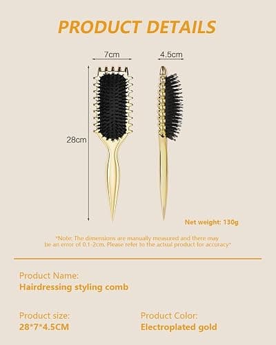 Curl defining brush, Curl Hair Brush, Curl Define Styling Brush, for Combing and Shaping Men's and Women's Curls boar bristle hair brush-Gold plating thumbnail 8