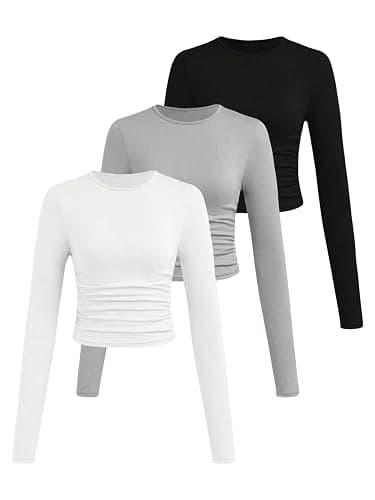 SOLY HUX Girl's Long Sleeve T Shirts 3 Packs Crewneck Fall Tees Ruched Fitted Tee Shirt Tops - Image 1