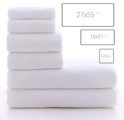 MOONQUEEN Ultra Soft Towel Set - Quick Drying - 2 Bath Towels 2 Hand Towels 2 Washcloths - Microfiber Coral Velvet Highly Absorbent Towel for Bath Fitness, Sports, Yoga, Travel (White, 6 Pieces) thumbnail 4