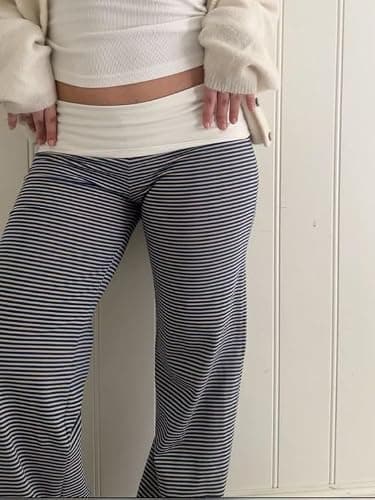 Women Y2k Fold Over Yoga Pants Colour Block Straight Leg Bottoms Low Rise Stretchy Lounge Trousers thumbnail 4