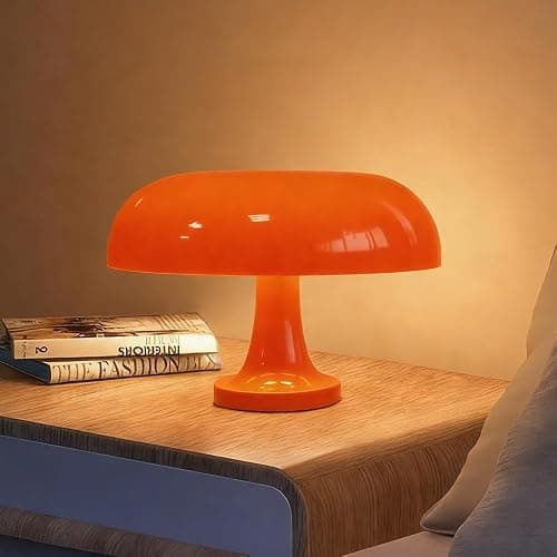 Retro Orange Mushroom Lamp for Bedroom Nightstand Mid Century Modern Table Lamp Decor Aesthetic Lighting Dimmable Mushroom Shaped Donut Bedside Lamp with 3 Lighting Modes, Minimalist Home Decor - Image 1