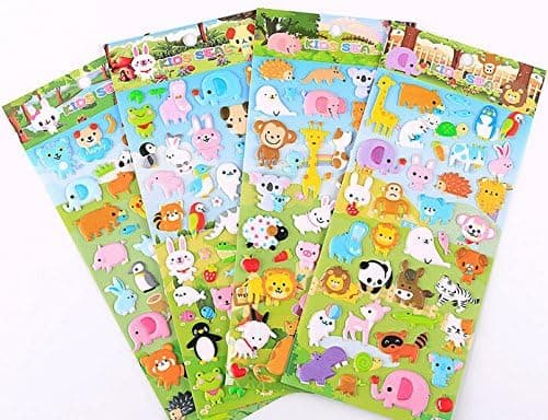 Funcoo 4 Sheets Cute Lovely Puffy DIY Decorative Adhesive Sticker Tape/Kids Craft Scrapbooking Sticker Set for Diary, Album (Cute Animals) thumbnail 5