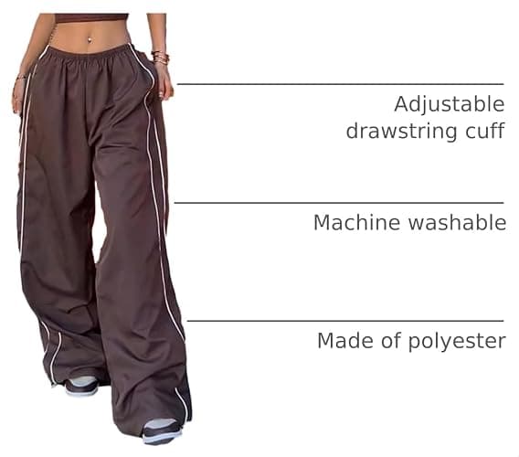 Shebote Womens Parachute Pants Wide Leg Baggy Pants Y2K Elastic Waist Jogger Sweatpants Track Pants Streetwear thumbnail 4