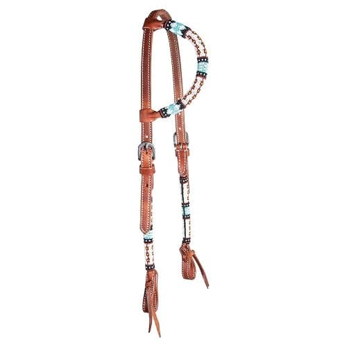 Schneiders Double S Beaded One Ear Headstall | Exquisite Horse Tack | Stylish Beaded Design | Premium 5/8" Harness Leather | Adjustable Rolled Ear Design - Image 1