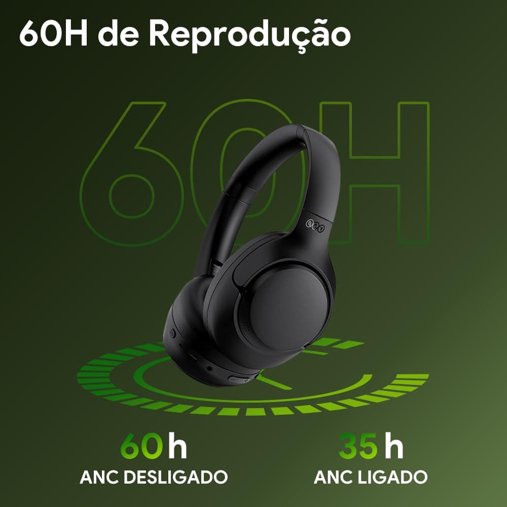 QCY H3 ANC Fone de Ouvido Bluetooth, Cancelamento de Ruído Ativo Headphone Bluetooth 5.4 Headset com Microfone, Certificação Hi-Res Audio, Conexão Multipontos, 60 horas reprodução, Preto - Preto thumbnail 5