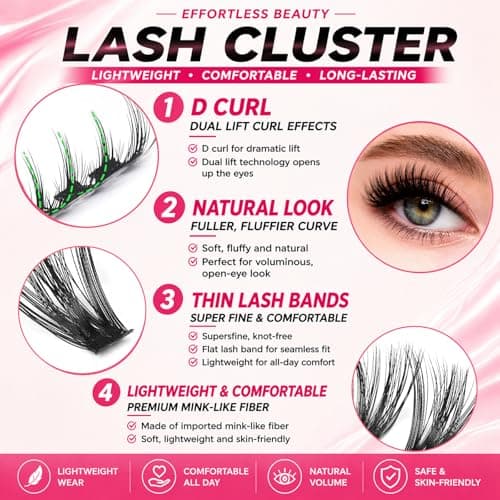 Lash Clusters 80D 100D Eyelash Clusters Volume Thick 10-18mm D Curl Soft Individual DIY Lash Extensions Fluffy Wispy Lightweight Reusable Natural Look at Home for Beginners(518 Pcs) thumbnail 4
