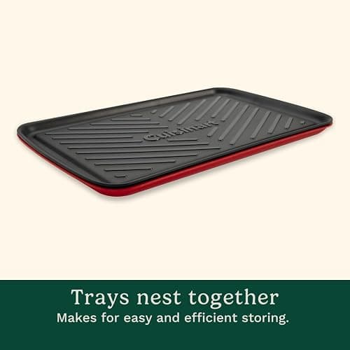 Cuisinart Grilling Prep & Serve Trays, 17x10.5 inch BBQ Tray Safe for Food Handling, 2 Dishwasher Safe Nesting Trays Black & Red, Perfect Grilling Accessories for Cooked & Raw Meat, Fits 6 Burgers thumbnail 4