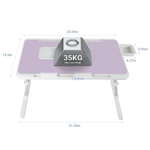 iXTRA Laptop Lap Desk Include Cooling Fan,Adjustable Lap Desk with Light Fan,Folding Laptop Desk for Bed with USB,Bed Desk with Storage Drawer 56x32cm,Purple thumbnail 2