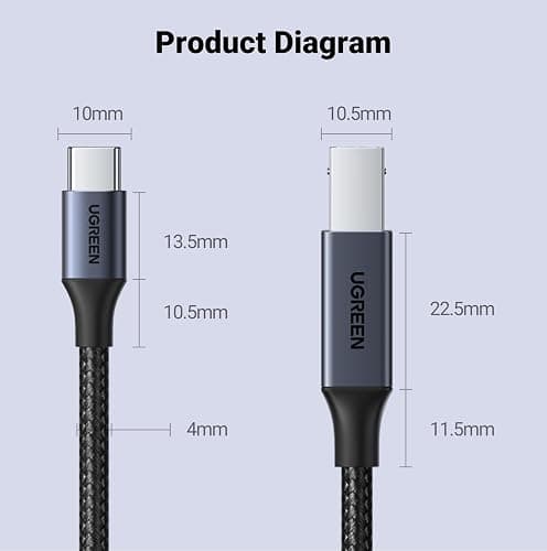 UGREEN USB B to USB C Printer Cable, Type B 2.0 Braided Data Lead for MacBook Pro/Air, HP/Epson/Canon Printer, Scanner, MIDI Cable Compatible with MIDI Controller/MIdI Keyboard/Musical Instrument (1M) thumbnail 9