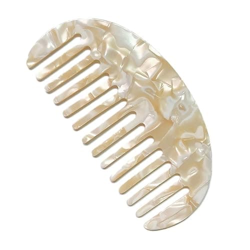 Cherjoury Wide Tooth Hair Comb Marble Acetate Anti-Static Detangling Hairbrush Jade White - Image 1