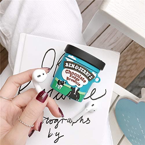 Derhom Airpods Silicone Case Funny Cute Cover Compatible for Apple Airpods 1&2[Beverage Can Series] (Benjerry Ice Cream) thumbnail 2