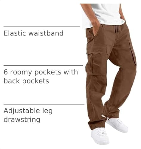 HUNGSON Mens Cargo Pants Drawstring Casual Hiking Pants Joggers Athletic Trousers Cotton Loose Straight Sweatpants for Men thumbnail 4