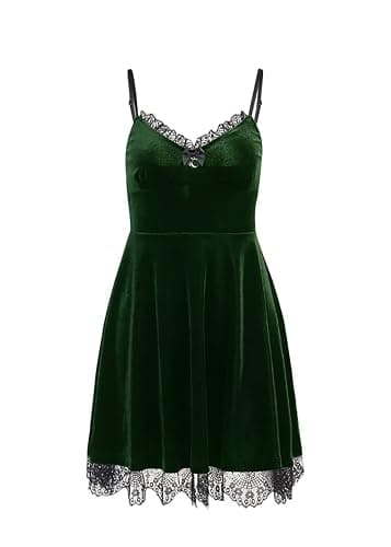TSMNZMU Womens Gothic Lolita Dress Velvet Moon Camisole Dresses Sleeveless Punk Grunge Emo Dress Goth Alt Witchy Fairy Dress thumbnail 2