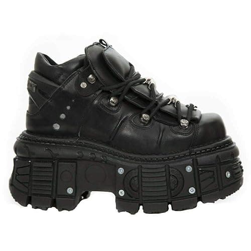New Rock Ankle Boots M-TANK106-C2 Unisex Metallic Black 100% Leather Goth Emo Rock Platform thumbnail 2