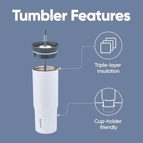 Owala Stainless Steel Triple Layer Insulated Travel Tumbler with Spill Resistant Lid and Straw, BPA Free, 24 oz, Grey/Blue (The Great Blue) thumbnail 3
