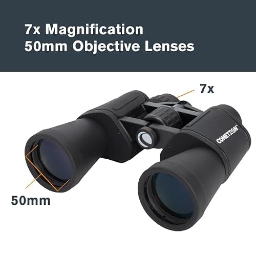 Celestron Cometron 7x50mm Astronomy Binoculars | Wide-Field Astronomy Binocular, Porro Prism, Multi-Coated Optics, Comfortable Handheld, Tripod Adaptable, Carrying Case thumbnail 2