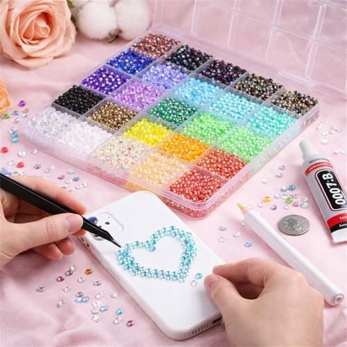 Bedazzler Kit with Rhinestones,Rhinestones for Bedazzling,Colorful DIY Resin Rhinestone Kit,Multicolor Resin Jelly 3mm Flatback Gems with B7000 Jewelry Glue for Bedazzled Nail Art (40grids) thumbnail 2
