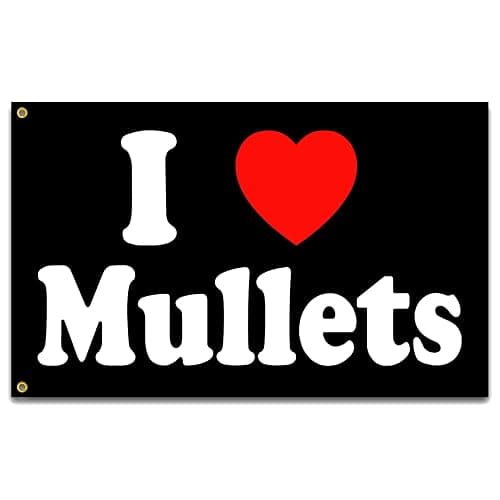 I Love Mullets Flag 3x5 Ft Funny Man Cave Wall I Heart Mullets Flag for Room Teen Girls Indoor Outdoor Bedroom and College Dorm Wall Decor Banner Tapestry Gifts - Image 1