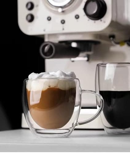 BOQO 8oz Cappuccino Glass Mugs, Glass Coffee Mugs, 4 Pack Clear Coffee Cups with Handles,Double Wall Insulated Drinking Glasses Coffee Mug,Latte Espresso Cups Glassware - 4x8oz thumbnail 2
