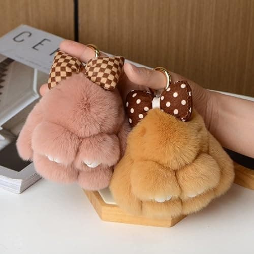 Soft Fluffy Rabbit Keychain Cute Plush Bunny Key Rings Plush Bunny Key Rings Faux Fur Keyring Pompom Keychain Decoration thumbnail 7