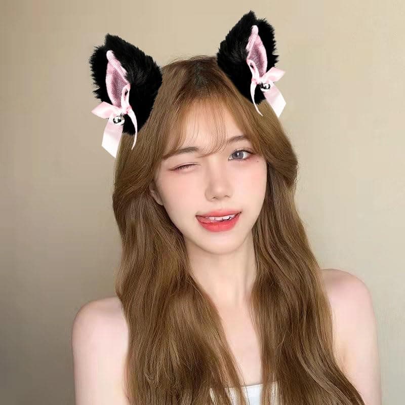 Cat Ears Hair Clip Adult Christmas Halloween Custome Hair Clips Cosplay Hair Accessories for Women Black Furry Animal Wolf Ears Party Dress Cat Ear Barrettes with Bell Bow Decor Hair Clip for Girls thumbnail 3