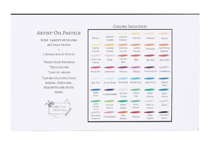 Oil Pastels Set (48 Colors) - Easy to Blend Oil Crayons for Artist w/ 2 Bonus White Sticks - Beeswax Pastel Sticks - Oil Pastel Crayons for Kids for Color Mixing, Stippling, Sgraffito, & More thumbnail 3