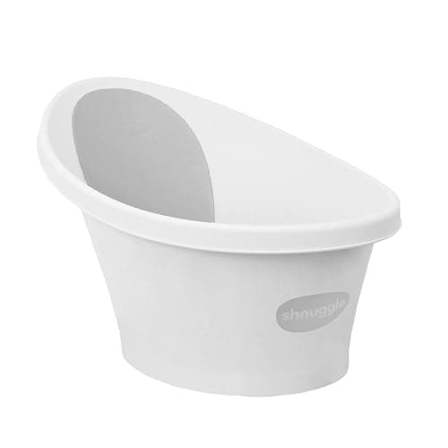 Shnuggle Newborn Baby Bath | Built in Support Bump and Soft Backrest | Suitable from Newborn | Bath Seat Support Includes Plug | White with Grey backrest & New Folding Bath Stand thumbnail 3