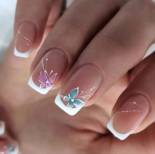 6 Packs (144 Pcs) Flower Press on Nails Short Square Fake Nails Spring Nails Press ons Floral False Nails with Design Glue on Nails Full Cover Artificial Acrylic Stick on Nails for Women Manicure thumbnail 7