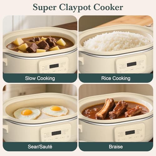 MAGNIFIQUE 4 Quart Programmable Casserole Slow Cooker, 8-in-1 Multi Cooker with Removable Non-Toxic Stoneware Crock, Claypot Slow Cooker, Rice-cooking, Nonstick, Oven Safe Pot to 450°F, Oatmeal thumbnail 4
